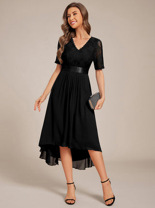Embroidery Contrast Chiffon Wedding Guest Dresses with Asymmetrical Hem
