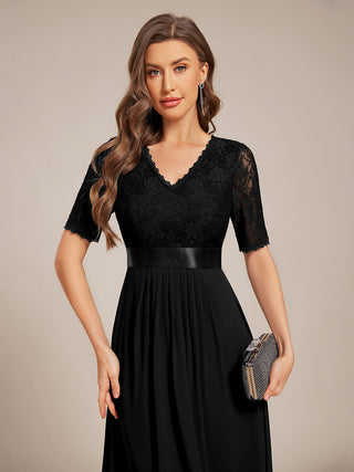 Embroidery Contrast Chiffon Wedding Guest Dresses with Asymmetrical Hem