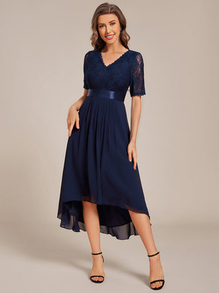 Embroidery Contrast Chiffon Wedding Guest Dresses with Asymmetrical Hem