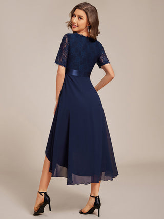 Embroidery Contrast Chiffon Wedding Guest Dresses with Asymmetrical Hem