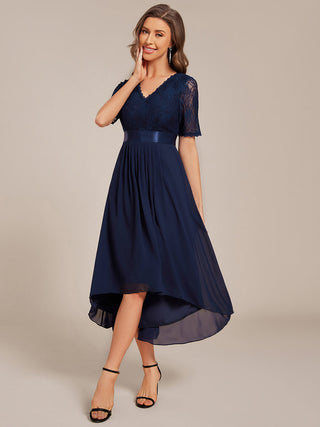 Embroidery Contrast Chiffon Wedding Guest Dresses with Asymmetrical Hem