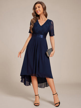 Embroidery Contrast Chiffon Wedding Guest Dresses with Asymmetrical Hem