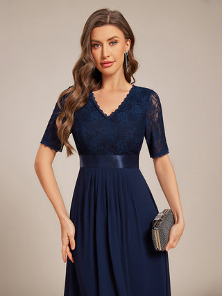 Embroidery Contrast Chiffon Wedding Guest Dresses with Asymmetrical Hem