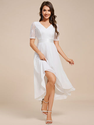 Embroidery Contrast Chiffon Wedding Guest Dresses with Asymmetrical Hem