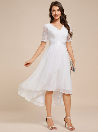 Embroidery Contrast Chiffon Wedding Guest Dresses with Asymmetrical Hem