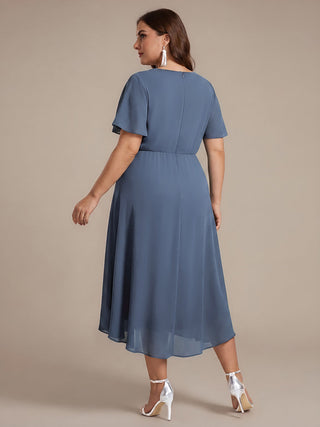Commercial Short Sleeve Ruffle V-Neck A-Line High-Low Wedding Guest Dresses