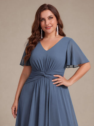 Commercial Short Sleeve Ruffle V-Neck A-Line High-Low Wedding Guest Dresses