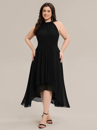 Sleeveless Halter Neck Gathered A-Line High-Low Wedding Guest Dresses