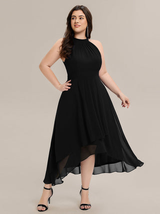 Sleeveless Halter Neck Gathered A-Line High-Low Wedding Guest Dresses