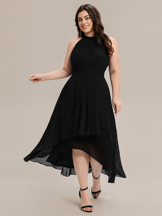 Sleeveless Halter Neck Gathered A-Line High-Low Wedding Guest Dresses
