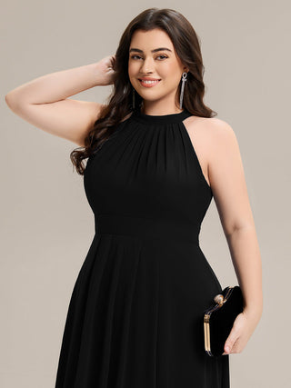 Sleeveless Halter Neck Gathered A-Line High-Low Wedding Guest Dresses