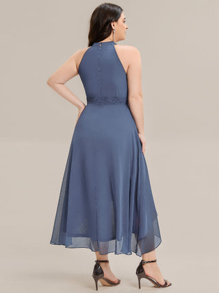Sleeveless Halter Neck Gathered A-Line High-Low Wedding Guest Dresses