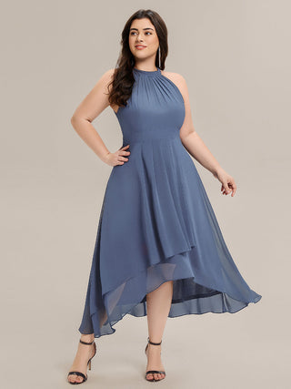 Sleeveless Halter Neck Gathered A-Line High-Low Wedding Guest Dresses