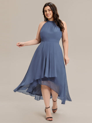 Sleeveless Halter Neck Gathered A-Line High-Low Wedding Guest Dresses