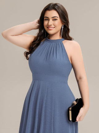 Sleeveless Halter Neck Gathered A-Line High-Low Wedding Guest Dresses