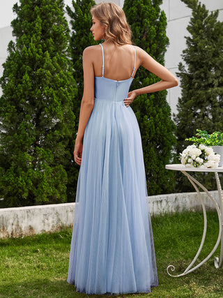 Exquisite Beaded V Neck See-through Regular fold stream Tulle Wedding Dresses