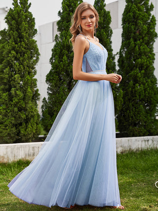 Exquisite Beaded V Neck See-through Regular fold stream Tulle Wedding Dresses