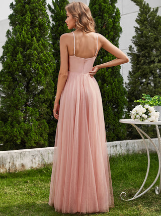 Exquisite Beaded V Neck See-through Regular fold stream Tulle Wedding Dresses
