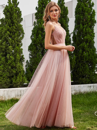 Exquisite Beaded V Neck See-through Regular fold stream Tulle Wedding Dresses