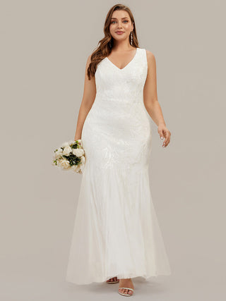 Strapless High Stretch Sequin Floral Fishtail V-Neck Wedding Dresses