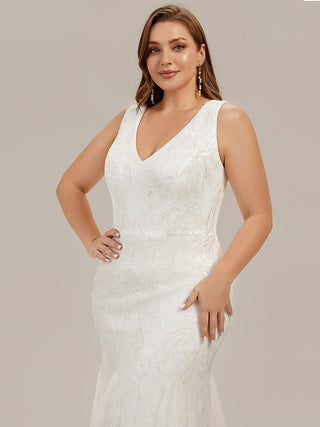 Strapless High Stretch Sequin Floral Fishtail V-Neck Wedding Dresses