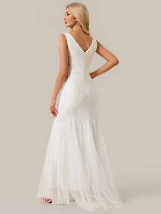Strapless High Stretch Sequin Floral Fishtail V-Neck Wedding Dresses