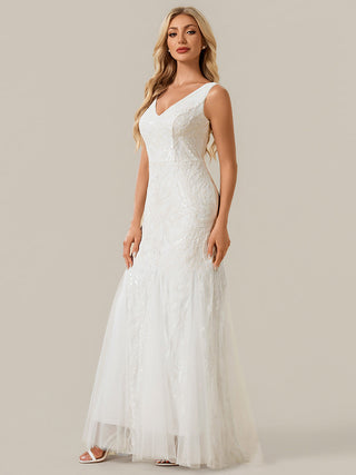 Strapless High Stretch Sequin Floral Fishtail V-Neck Wedding Dresses