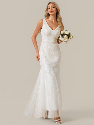 Strapless High Stretch Sequin Floral Fishtail V-Neck Wedding Dresses