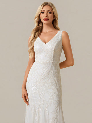 Strapless High Stretch Sequin Floral Fishtail V-Neck Wedding Dresses