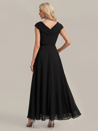 Plus Size Deep V-Neck Cap Sleeve Chiffon A-Line Mother of the Bride Dresses