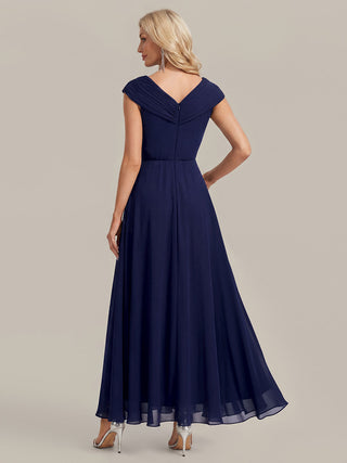 Plus Size Deep V-Neck Cap Sleeve Chiffon A-Line Mother of the Bride Dresses