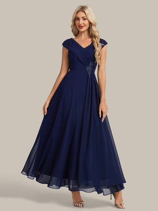 Plus Size Deep V-Neck Cap Sleeve Chiffon A-Line Mother of the Bride Dresses