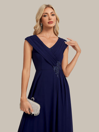 Plus Size Deep V-Neck Cap Sleeve Chiffon A-Line Mother of the Bride Dresses