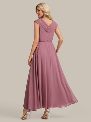 Plus Size Deep V-Neck Cap Sleeve Chiffon A-Line Mother of the Bride Dresses