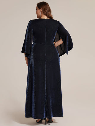 Three-Quarter Sleeve High Stretch Sheath Maxi Dress with 3D Draping; Mother of the Bride Dresses