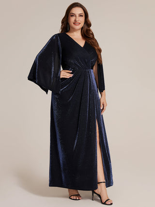 Three-Quarter Sleeve High Stretch Sheath Maxi Dress with 3D Draping; Mother of the Bride Dresses