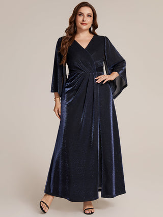 Three-Quarter Sleeve High Stretch Sheath Maxi Dress with 3D Draping; Mother of the Bride Dresses