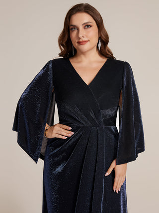Three-Quarter Sleeve High Stretch Sheath Maxi Dress with 3D Draping; Mother of the Bride Dresses
