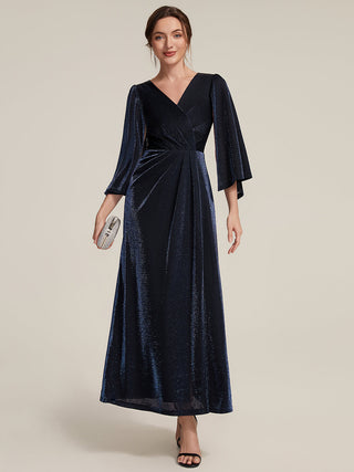 Three-Quarter Sleeve High Stretch Sheath Maxi Dress with 3D Draping; Mother of the Bride Dresses