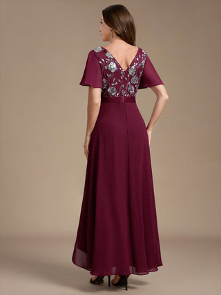 Sequined Ruffle Sleeve Chiffon Mother of the Bride Dress