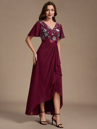 Sequined Ruffle Sleeve Chiffon Mother of the Bride Dress