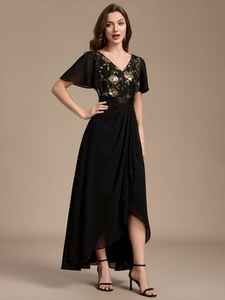 Sequined Ruffle Sleeve Chiffon Mother of the Bride Dress