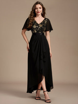 Sequined Ruffle Sleeve Chiffon Mother of the Bride Dress
