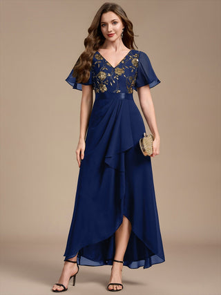 Sequined Ruffle Sleeve Chiffon Mother of the Bride Dress