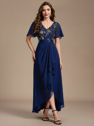 Sequined Ruffle Sleeve Chiffon Mother of the Bride Dress