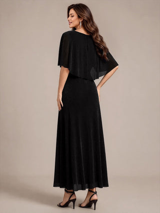 Cape Sleeve Lurex Mesh A-line Floor Length Mother of the Bride Dress