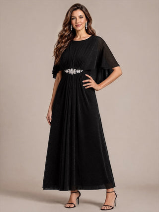 Cape Sleeve Lurex Mesh A-line Floor Length Mother of the Bride Dress