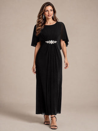 Cape Sleeve Lurex Mesh A-line Floor Length Mother of the Bride Dress