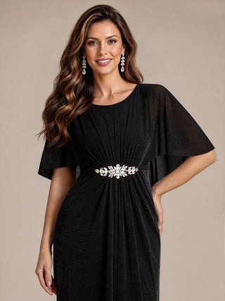 Cape Sleeve Lurex Mesh A-line Floor Length Mother of the Bride Dress