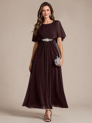 Cape Sleeve Lurex Mesh A-line Floor Length Mother of the Bride Dress